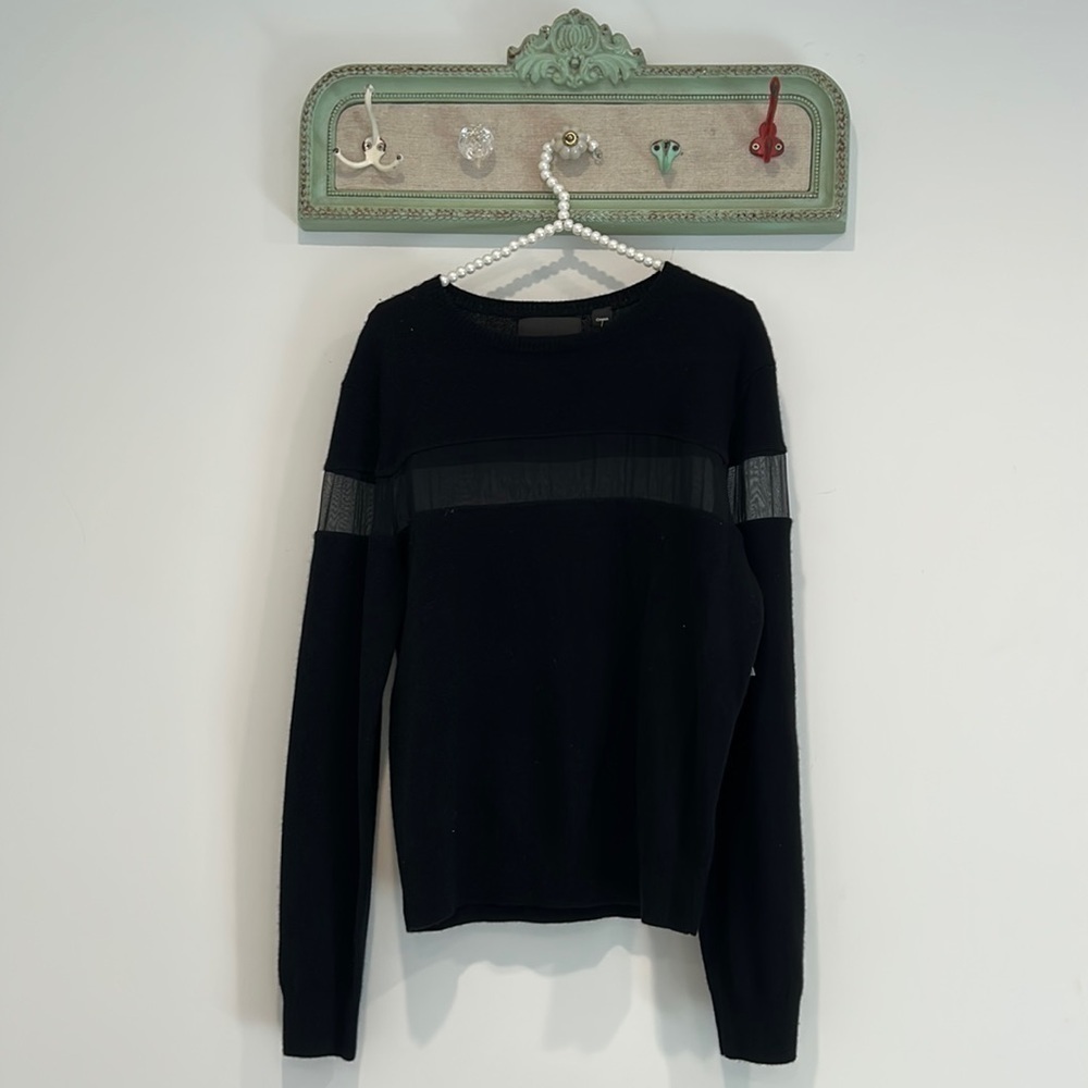 NWOT Veda Cashmere silk sheer panel long sleeve crewneck sweater women’s large